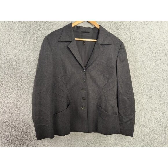 Escada Wool Collared Suit Jacket Blazer Dark Gray Womens German Sz 42 US Sz 12 - Picture 1 of 11